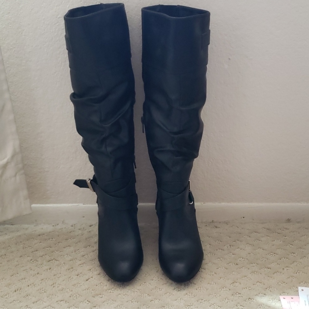 Black Mid Knee High Boots